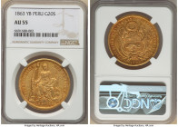 Republic gold 20 Soles 1863 LIMA-YB AU55 NGC, Lima mint, KM194, Fr-70. A scarce one year type. 

HID09801242017

© 2022 Heritage Auctions | All Rights...
