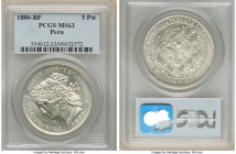 Republic 5 Pesetas 1880-BF MS63 PCGS, Lima mint, KM201.1. 

HID09801242017

© 2022 Heritage Auctions | All Rights Reserved