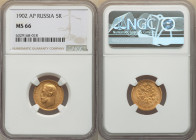 Nicholas II gold 5 Roubles 1902-AP MS66 NGC, St. Petersburg mint, KM-Y62, Fr-180. 

HID09801242017

© 2022 Heritage Auctions | All Rights Reserved