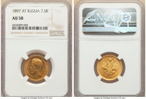 Nicholas II gold 7 Roubles 50 Kopecks 1897-AГ AU58 NGC, St. Petersburg mint, KM-Y63, Fr-178. One year type. 

HID09801242017

© 2022 Heritage Auctions...