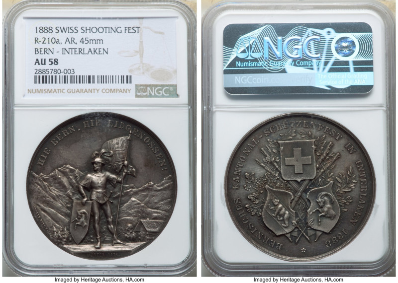 Confederation silver "Bern - Interlaken Shooting Festival" Medal 1888 AU58 NGC, ...