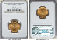 Pius XI 9-Piece Certified Mint Set Anno VIII (1929) NGC, 1) gold 100 Lire - MS66, KM9 2) silver 10 Lire - MS65, KM8 3) silver 5 Lire - MS65, KM7 4) ni...