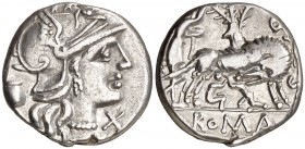 (hacia 137 a.C.). Gens Pompeia. Denario. (Bab. 1) (S. 1a) (Craw. 235/1c). 3,94 g. MBC+.