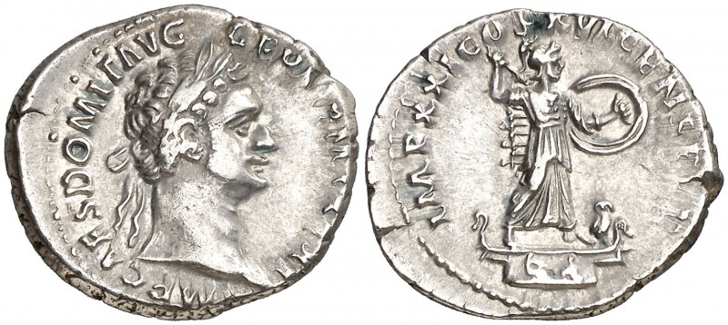 (92 d.C.). Domiciano. Denario. (Spink 2735 var) (S. 274) (RIC. 730). 3,42 g. MBC...