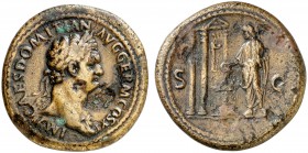 (85 d.C.). Domiciano. Sestercio. (Spink 2776) (Co. 491) (RIC. 277). 26,22 g. Oxidaciones limpiadas. (MBC).