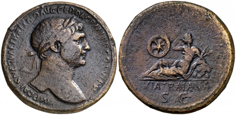 (113 d.C). Trajano. Sestercio. (Spink falta) (Co. 650) (RIC. 638 var). 22,56 g. ...