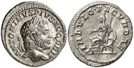 (211 d.C.). Caracalla. Denario. (Spink 6805) (S. 104) (RIC. 214). 3,45 g. MBC+.