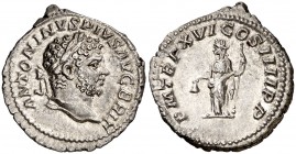 (213 d.C.). Caracalla. Denario. (Spink 6830) (S. 224) (RIC. 209a). 2,90 g. EBC-.