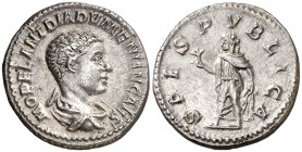 (218 d.C.). Diadumeniano. Denario. (Spink 7450) (S. 21) (RIC. 116). 3,52 g. Rara. EBC-.
