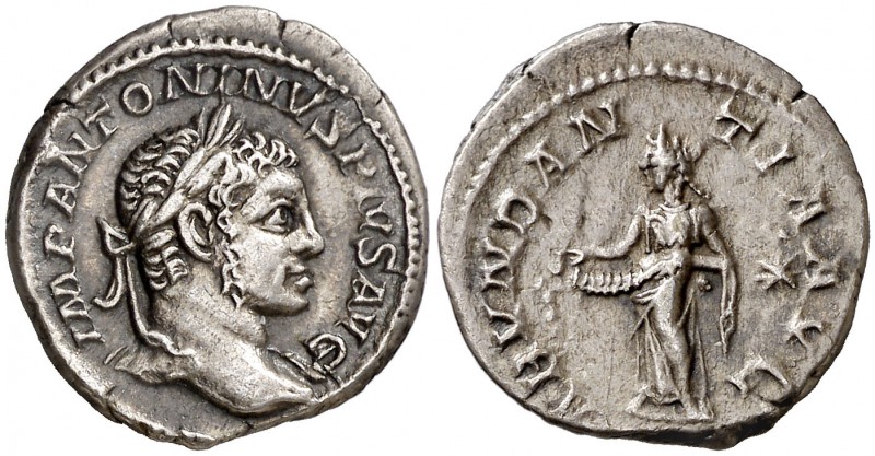 (220-221 d.C.). Eliogábalo. Denario. (Spink 7501) (S. 1 var) (RIC. 56). 3,32 g. ...
