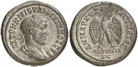 s/d. Filipo I. Siria. Antioquía ad Orontem. Tetradracma. (S. GIC. 3958 var) (BMC. XX, 512 var). 14,51 g. MBC+.