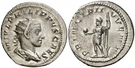 (245-246 d.C.). Filipo II. Antoniniano. (Spink 9240) (S. 48) (RIC. 218d). 3,93 g. Bella. S/C-.
