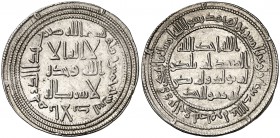 AH 105. Emires dependientes de Damasco. Al Andalus. Dirhem. (V. 21) (Fro. 1). 2,98 g. Bellísima. Muy rara y más así. EBC+.