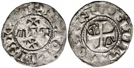 Comtat del Roselló. Gerard I (1102-1115). Perpinyà. Diner. (Falta en Cru.V.S. y Cru.C.G.). 0,75 g. La leyenda del anverso comienza a las 9h del reloj ...