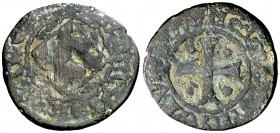 Comtat d'Urgell. Pere d'Aragó (1347-1408). Barcelona. Diner heràldic. (Cru.V.S. 135.2) (Cru.C.G. 1952b). 0,87 g. Rayitas. Rara. BC+.