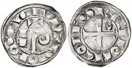 Comtat de Tolosa. Ramon VI (1194-1222) i Ramon VII (1222-1249). Tolosa. Diner. (Cru.Occitània 80). 1,16 g. MBC+.