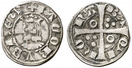 Jaume II (1291-1327). Barcelona. Diner. (Cru.V.S. 348 var) (Cru.C.G. 2162 var). 0,80 g. Letras A y U latinas. Busto grande. MBC-.