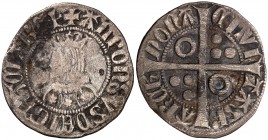 Alfons III (1327-1336). Barcelona. Croat. (Cru.V.S. 366) (Cru.C.G. 2184b). 2,75 g. Flores de 6 pétalos en el vestido. Rayitas por intento de limpieza ...
