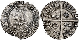 Alfons III (1327-1336). Barcelona. Croat. (Cru.V.S. 366.1 var) (Cru.C.G. 2184c var). 2,55 g. Flores de seis pétalos en el vestido. Cospel algo faltado...