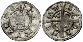 Pere III (1336-1387). Barcelona. Diner. (Cru.V.S. 416.2) (Cru.C.G. 2230c). 1,13 g. Letras A y U latinas. MBC-/MBC.