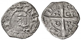 Pere III (1336-1387). Barcelona. Òbol. (Cru.V.S. 417.1 var) (Cru.C.G. 2239 var). 0,44 g. Letras A y U latinas. MBC-.