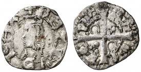 Pere III (1336-1387). Barcelona. Òbol. (Cru.V.S. 419 var) (Cru.C.G. 2240 var). 0,47 g. Letras A y U latinas. MBC+.