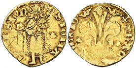 Joan I (1387-1396). Mallorca. Florí. (Cru.V.S. 469) (Cru.C.G. 2281). 3,36 g. Marcas: veneras en anverso y reverso. Rayitas. BC+.