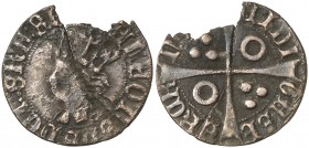 Alfons IV (1416-1458). Barcelona. Croat. Falsa de época en cobre. Cospel faltado y grieta que atraviesa la moneda. 1,51 g. Ex Colección Crusafont 27/1...
