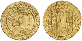 Ferran II (1479-1516). Barcelona. Principat. (Cru.V.S. 1129 var) (Cru.C.G. 3060 var). 3,50 g. Armas intercambiadas en 3er cuartel. Ex Áureo 16/05/1995...