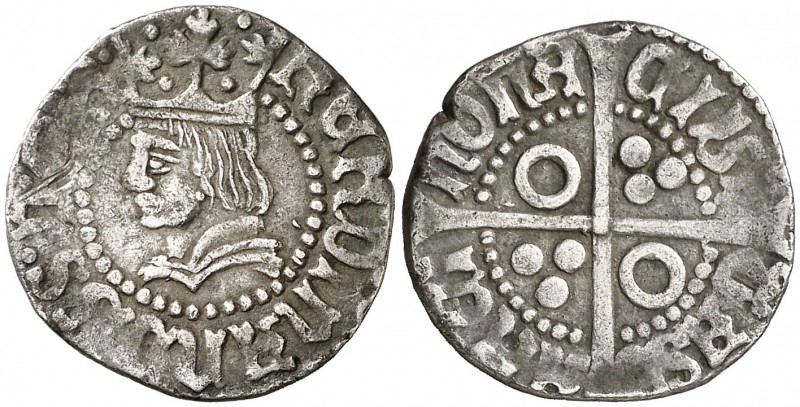 Ferran II (1479-1516). Barcelona. Mig croat. (Cru.V.S. falta) (Cru.C.G. 3076d). ...
