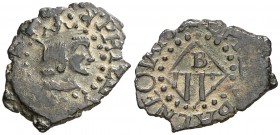 1600. Banyoles. 1 diner. (Cru.L. 1056.2) (Cru.C.G. 3657a). 0,76 g. Fecha poco visible. Escasa. MBC+/EBC-.