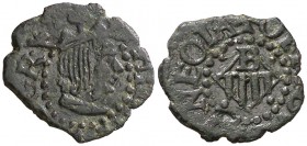 Banyoles. 1 diner. (Cru.L. 1058) (Cru.C.G. 3659). 0,70 g. Puntos en los espacios del reverso. MBC.