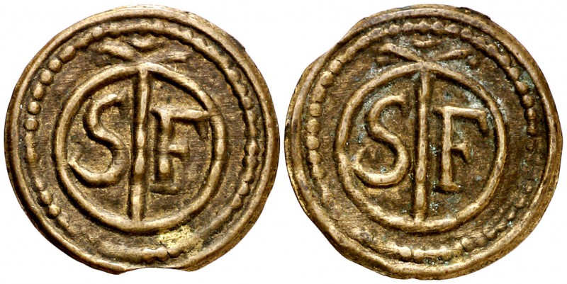 Girona. Sant Feliu. Pellofa. (Cru.L. 1666). Latón. Lote de 2 piezas. MBC/MBC+.