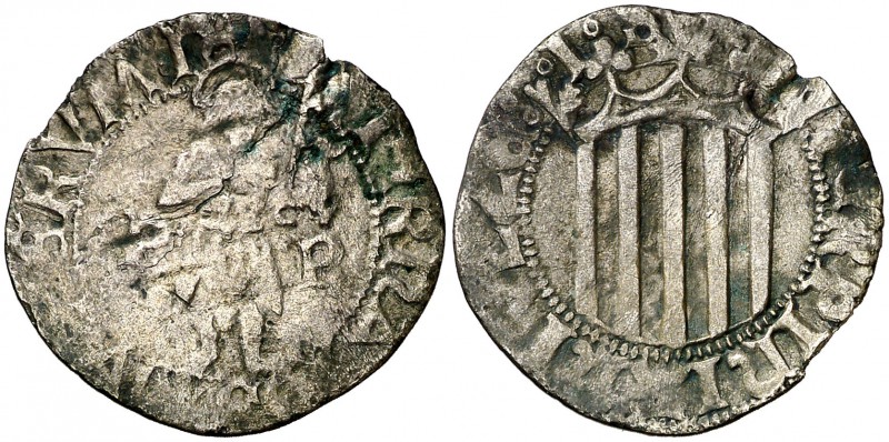 1529. Perpinyà. 1 sou. (Cru.L. 1948 var) (Cru.C.G. 3804 var). 1,29 g. VLLE. Grie...