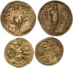 Perpinyà. Pellofa. (Cru.L. 1958, 1971 y 1976). Latón. Lote de 4 piezas, dos con contramarcas. MBC-/MBC.