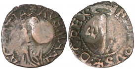 Puigcerdà. 1 ardit. (Cru.L. 2023) (Cru.C.G. 3829b). 0,74 g. Contramarca: P (realizada en 1582). MBC-.