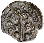 Sanahuja. Senyal incusa. (Cru.L. 2326, como incierta) (Cru.C.G. 3838). 0,81 g. Partida y reparada. Muy rara. (MBC-).