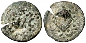 Vic. Diner. (Cru.L. 2229.2, mismo ejemplar) (Cru.C.G. 3894a, mismo ejemplar). 0,40 g. Contramarca: estrella de seis rayos. Grieta. Rara. (MBC-).