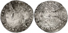 Enrique IV (1454-1474). Burgos. Real de busto. (AB. 688.2). 3,15 g. Doblez. Grieta. (MBC).