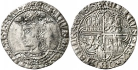 Enrique IV (1454-1474). Toledo. Real de busto. (AB. 693). 2,78 g. Orla circular en anverso y lobular en reverso. MBC+.