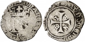 Catalina y Juan de Albret (1483-1512). Pamplona. Tarja. (Cru.V.S. 292). 1,93 g. Escasa. BC.