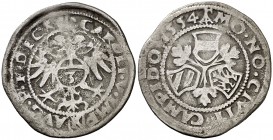 1554. Carlos I. Campen. 3 kreuzer. (Kr. 49). 2,50 g. MBC-.