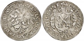 1530. Carlos I. Ratisbona. 10 kreuzer. (Kr. MB34 var) (W.Schulten 2864). 5,56 g. Escasa. MBC+.