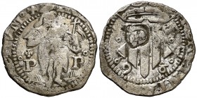 1598. Perpinyà. 2 sous. (Cal. 839) (Cru.C.G. 3806a). 2,89 g. Contramarca: cabeza de San Juan. MBC.