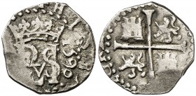 1590. Felipe II. (Sevilla). (). 1/2 real. (Cal. 741). 1,71 g. Rayitas. Escasa. MBC.