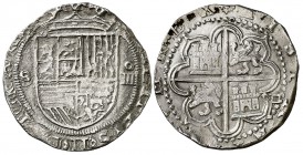 s/d. Felipe II. Sevilla. . 4 reales. (Cal. 390). 13,63 g. en 4º cuartel. Sin flor de lis entre escudo y corona. MBC.