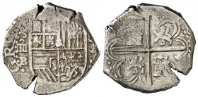 1597. Felipe II. Sevilla. B. 4 reales. (Cal. 406). 13,80 g. Grietas. Rara. MBC-.