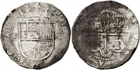 s/d. Felipe II. Sevilla. TJ. 8 reales. (Cal. tipo 235). 27,12 g. Ensayador en reverso. Oxidaciones. MBC-.