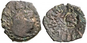 s/d. Felipe III. Banyoles. 1 diner. (Cal. 590). 0,77 g. Contramarca: cabeza de fraile, realizada en 1605. MBC+.