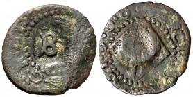 1600. Felipe III. Barcelona. 1 dobler. (Cal. falta) (Cru.C.G. 4344 a). 0,62 g. Contramarca: B en anverso. Muy escasa. (MBC-).